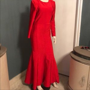 Red round neck long sleeve maxi lace back bandage